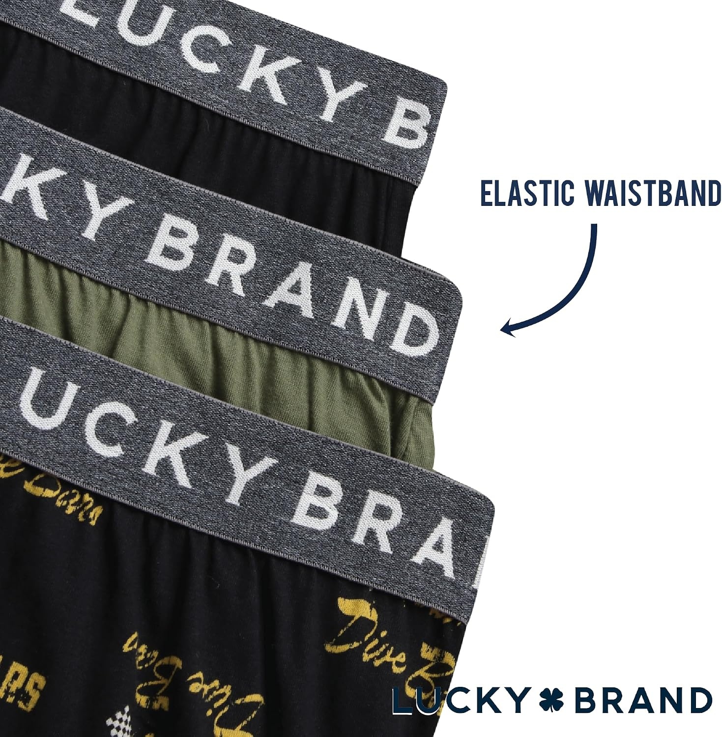 image:imageLucky Brand Mens Boxers 3 Pack Breathable Knit Shorts Fly 4 14 InseamJet BlackJet Black PrintGreen