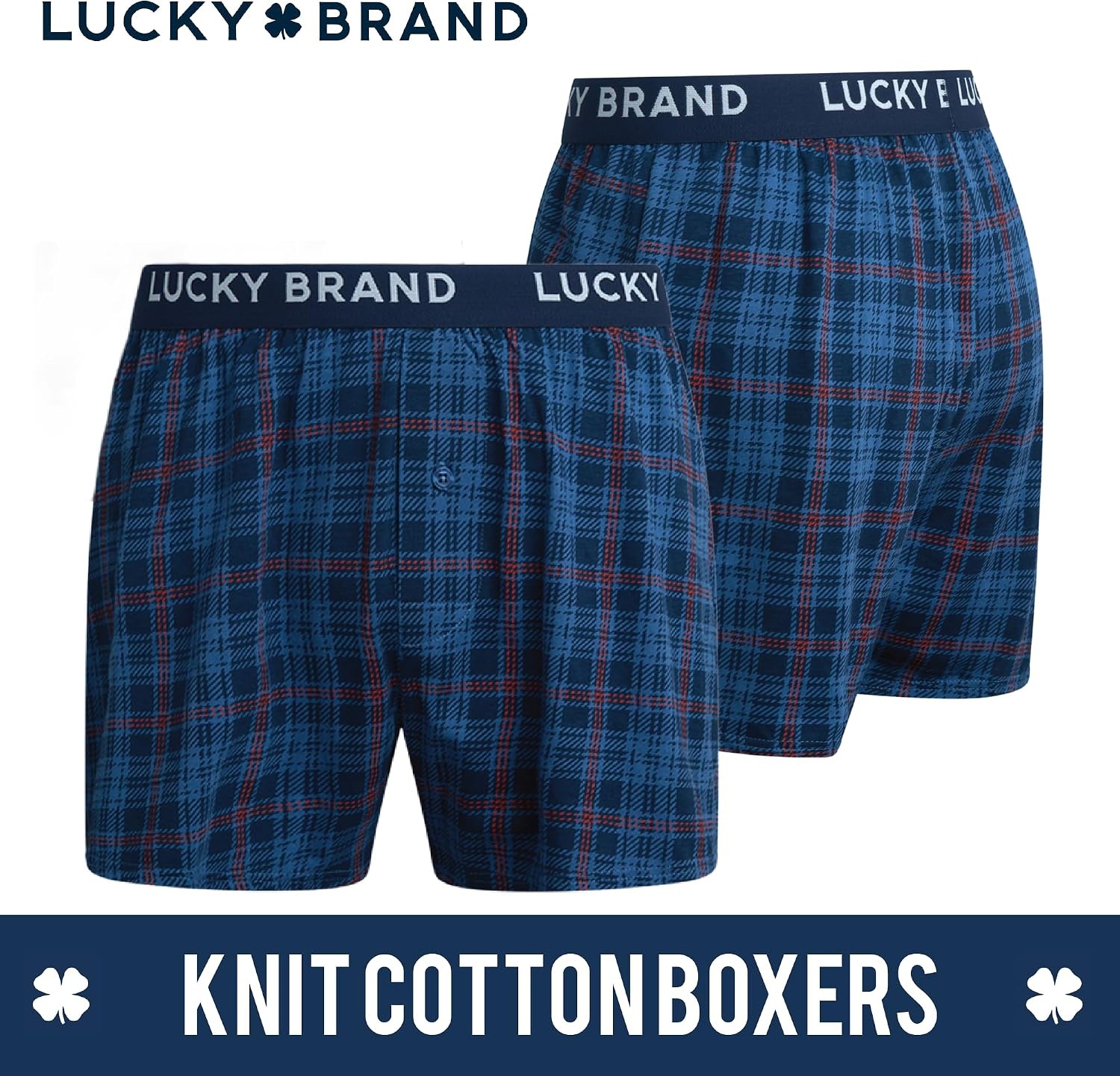 image:imageLucky Brand Mens Boxers 3 Pack Breathable Knit Shorts Fly 4 14 InseamMood IndigoPlaidBlue