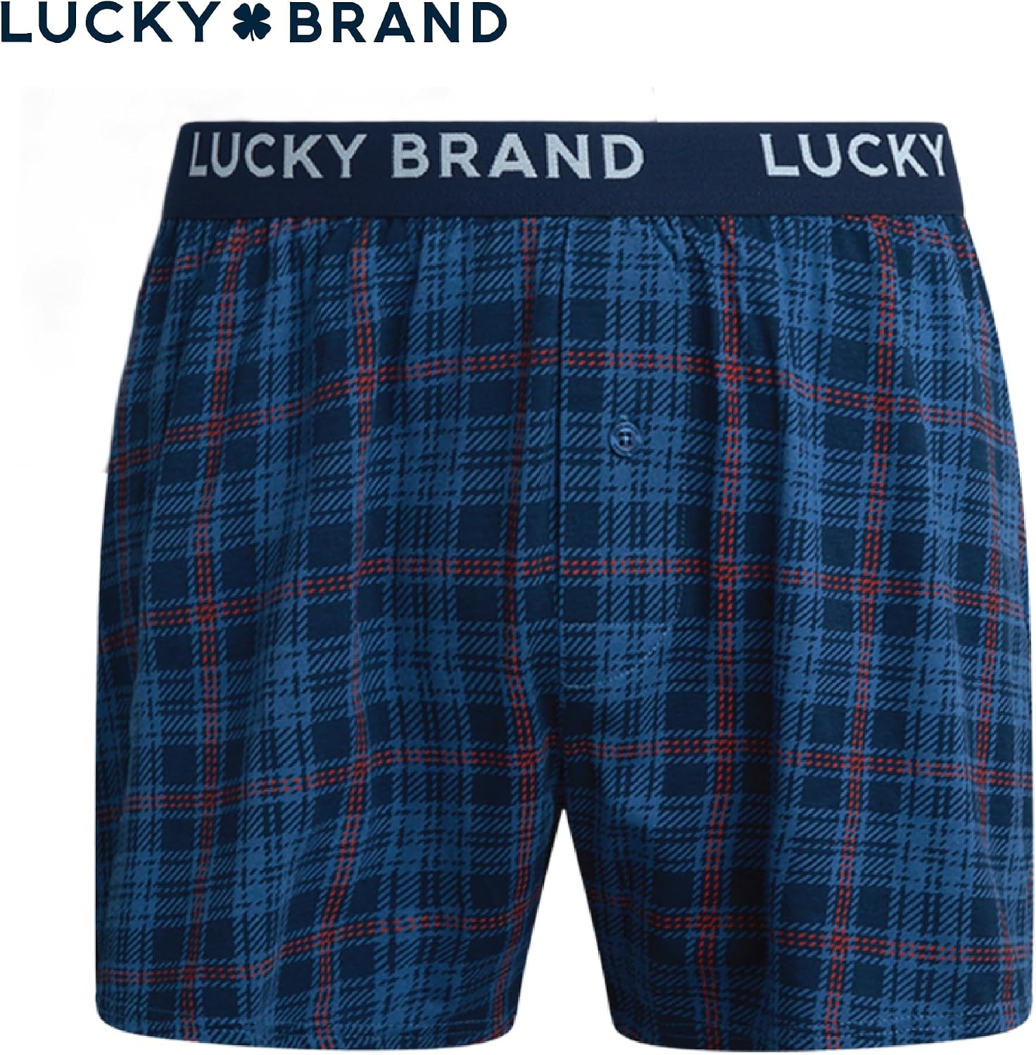 image:imageLucky Brand Mens Boxers 3 Pack Breathable Knit Shorts Fly 4 14 InseamMood IndigoPlaidBlue