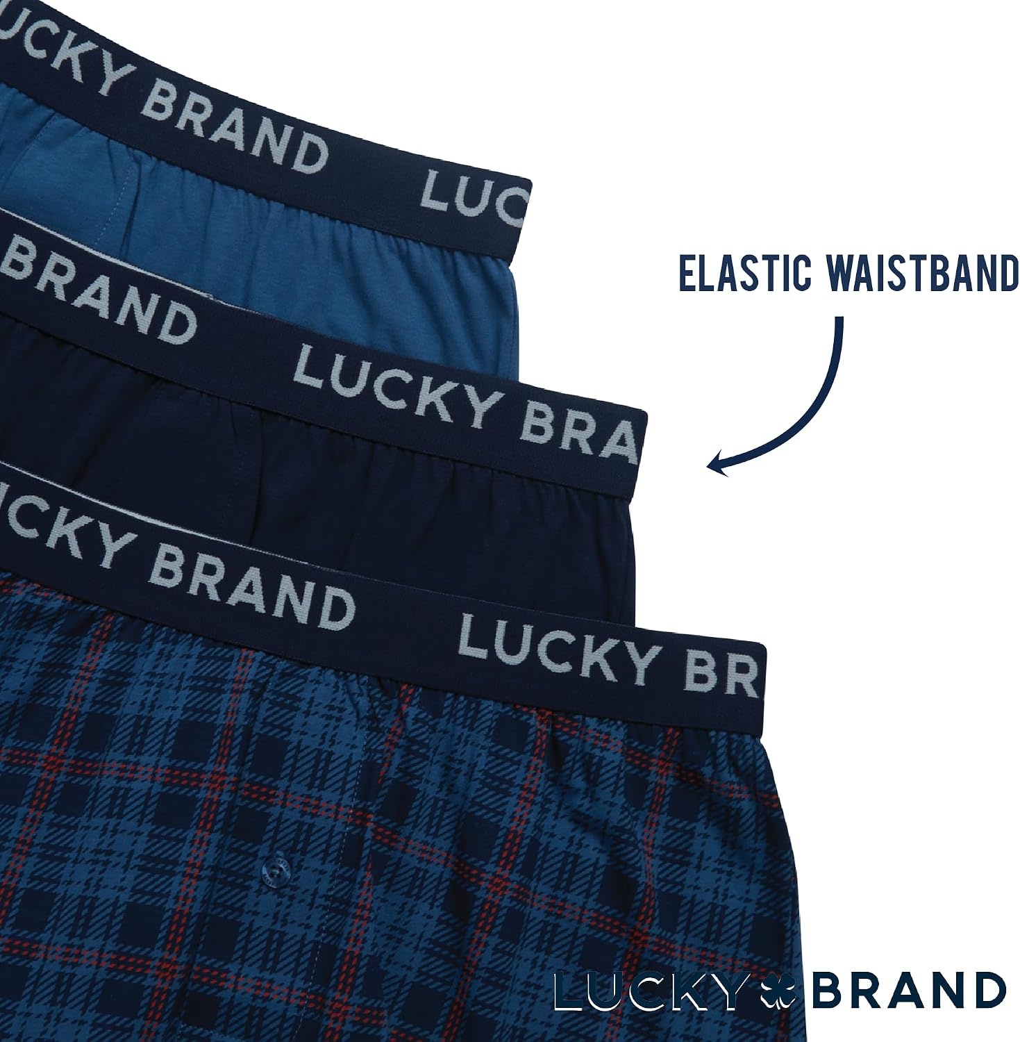 image:imageLucky Brand Mens Boxers 3 Pack Breathable Knit Shorts Fly 4 14 InseamMood IndigoPlaidBlue