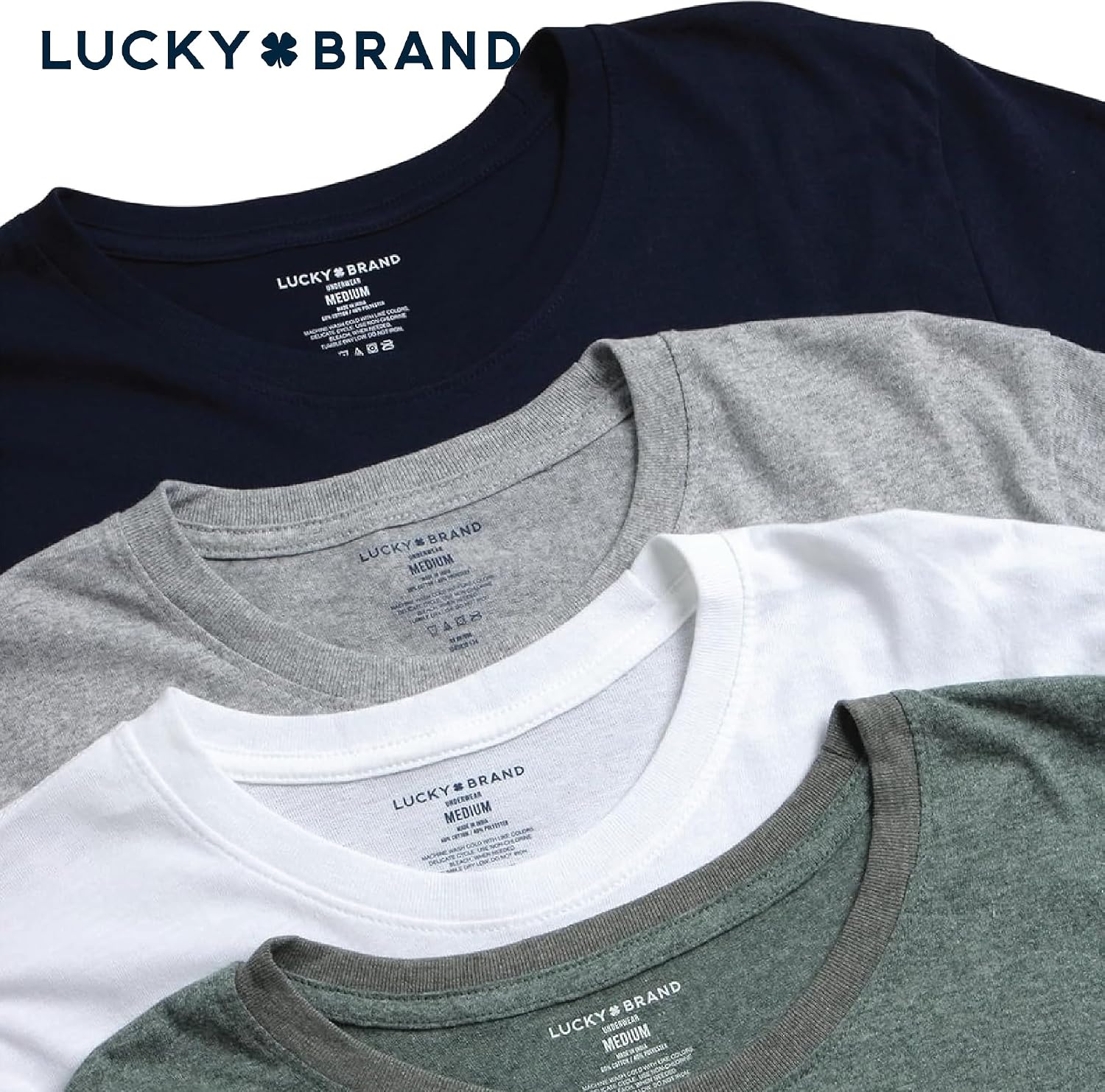 image:imageLucky Brand Mens TShirts 4 Pack Cotton Crewneck amp VNeck UndershirtsMood IndigoLeadGrey HeatherWhite Crew
