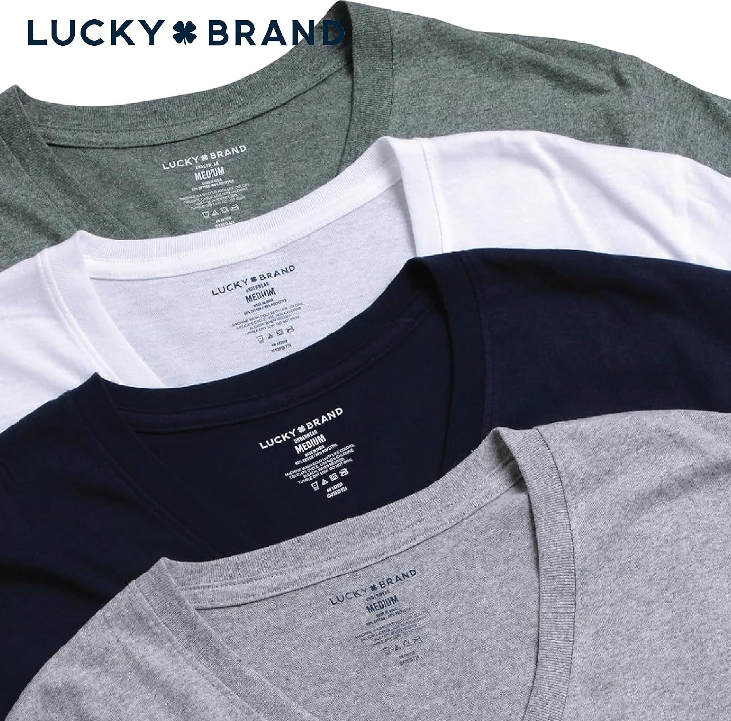 image:imageLucky Brand Mens TShirts 4 Pack Cotton Crewneck amp VNeck UndershirtsMood IndigoLeadGrey HeatherWhite Vneck