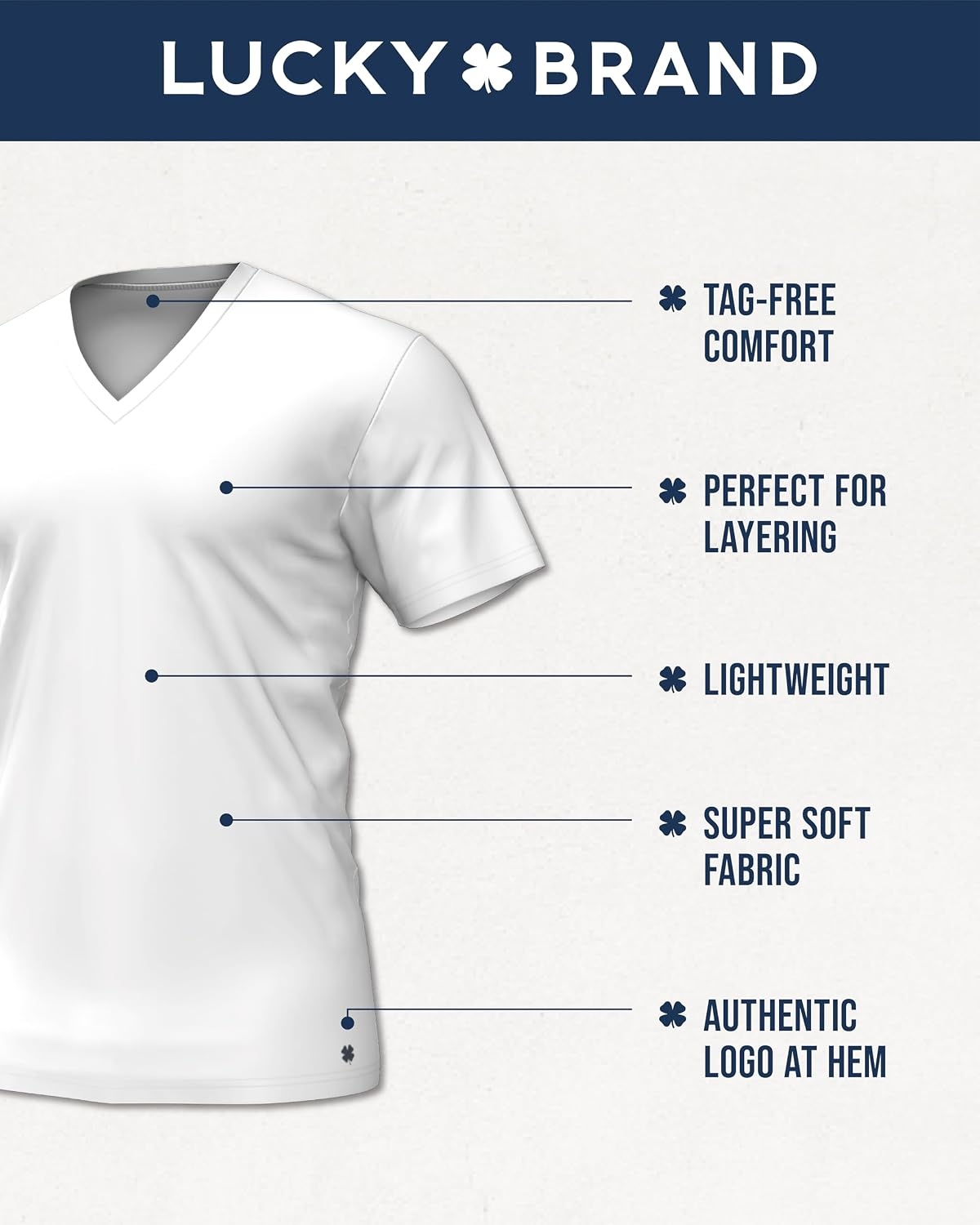 image:imageLucky Brand Mens TShirts 4 Pack Cotton Crewneck amp VNeck UndershirtsMood IndigoLeadGrey HeatherWhite Vneck