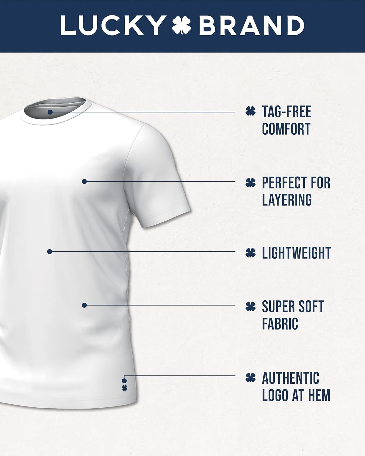 image:imageLucky Brand Mens TShirts 4 Pack Cotton Crewneck amp VNeck UndershirtsWhiteJet BlackHeather Grey Crew