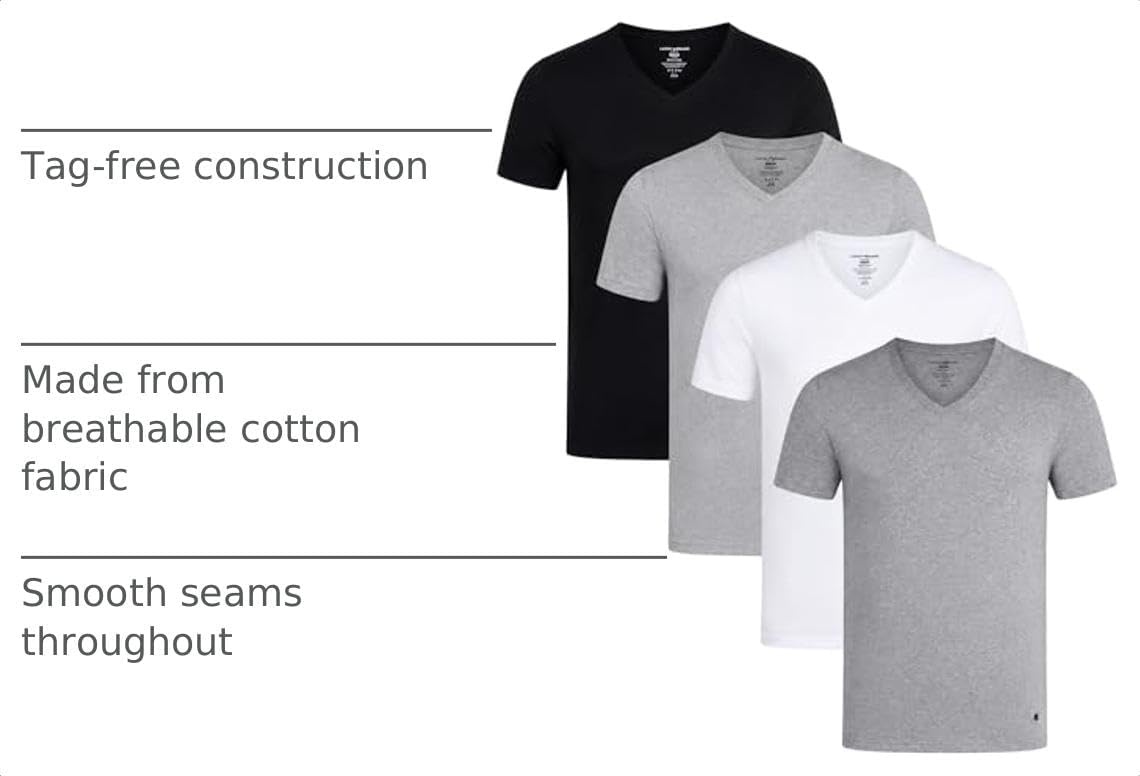 image:imageLucky Brand Mens TShirts 4 Pack Cotton Crewneck amp VNeck UndershirtsWhiteJet BlackHeather Grey Vneck