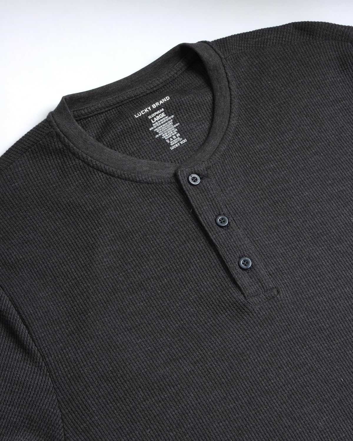 image:imageLucky Brand Mens Thermal Long Sleeve Waffle Henley Shirt Pajama SleepwearCharcoal Heather Grey