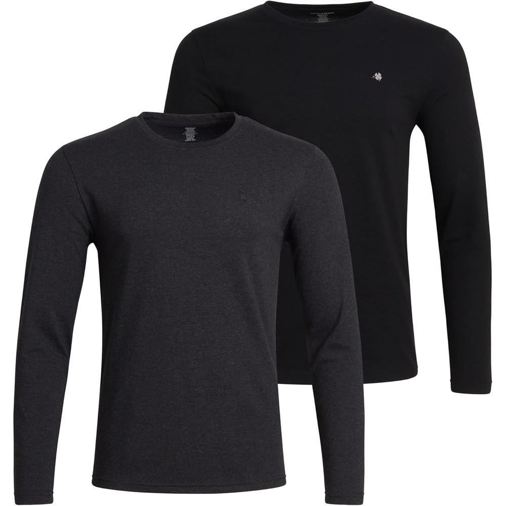 image:imageLucky Brand Mens Sleep Shirt 2 Pack Soft Cotton Long Sleeve Crewneck TeeCharcoalJet Black