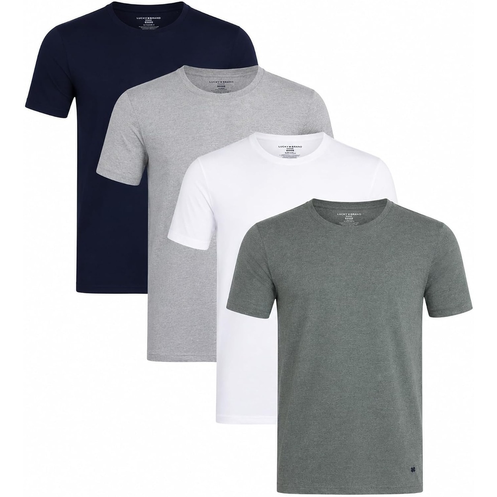 image:imageLucky Brand Mens TShirts 4 Pack Cotton Crewneck amp VNeck UndershirtsMood IndigoLeadGrey HeatherWhite Crew