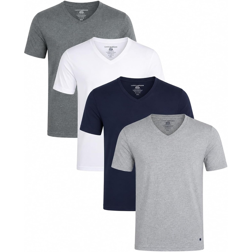 image:imageLucky Brand Mens TShirts 4 Pack Cotton Crewneck amp VNeck UndershirtsMood IndigoLeadGrey HeatherWhite Vneck