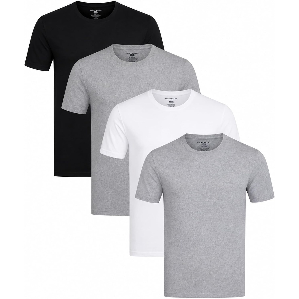 image:imageLucky Brand Mens TShirts 4 Pack Cotton Crewneck amp VNeck UndershirtsWhiteJet BlackHeather Grey Crew