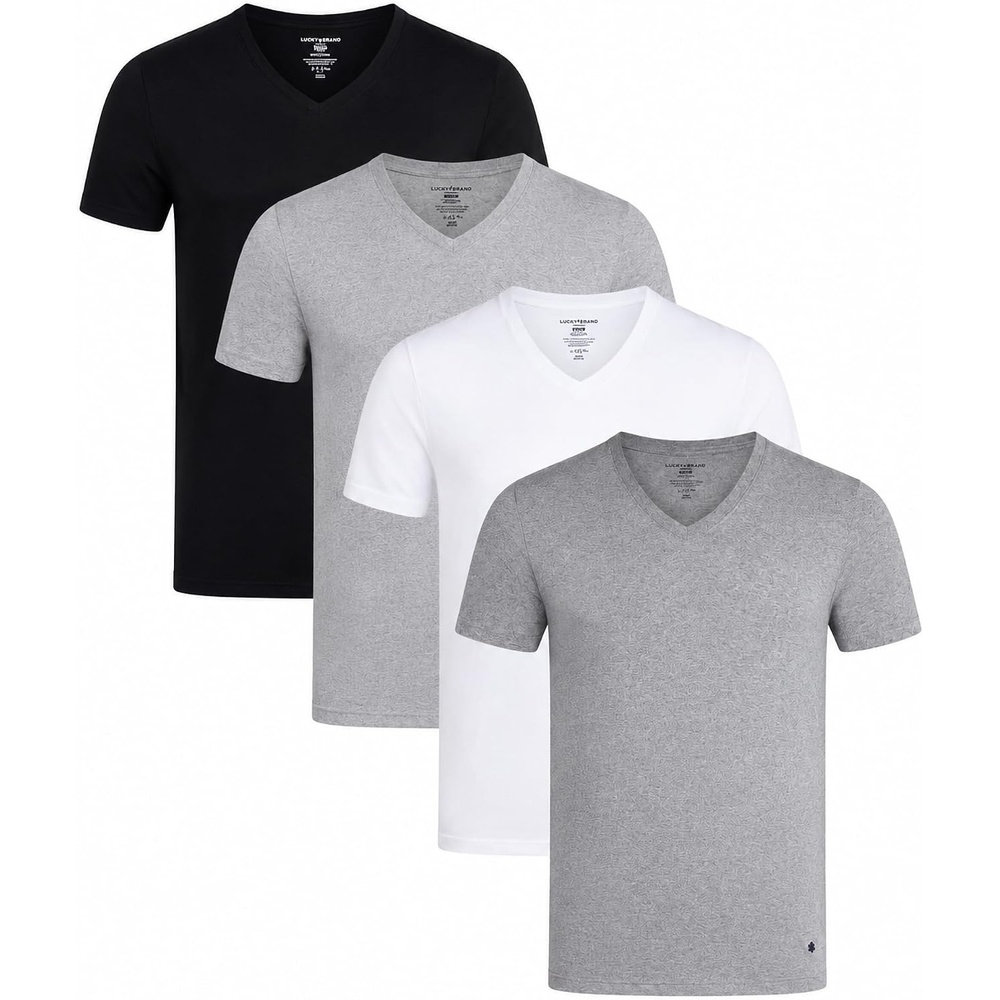image:imageLucky Brand Mens TShirts 4 Pack Cotton Crewneck amp VNeck UndershirtsWhiteJet BlackHeather Grey Vneck