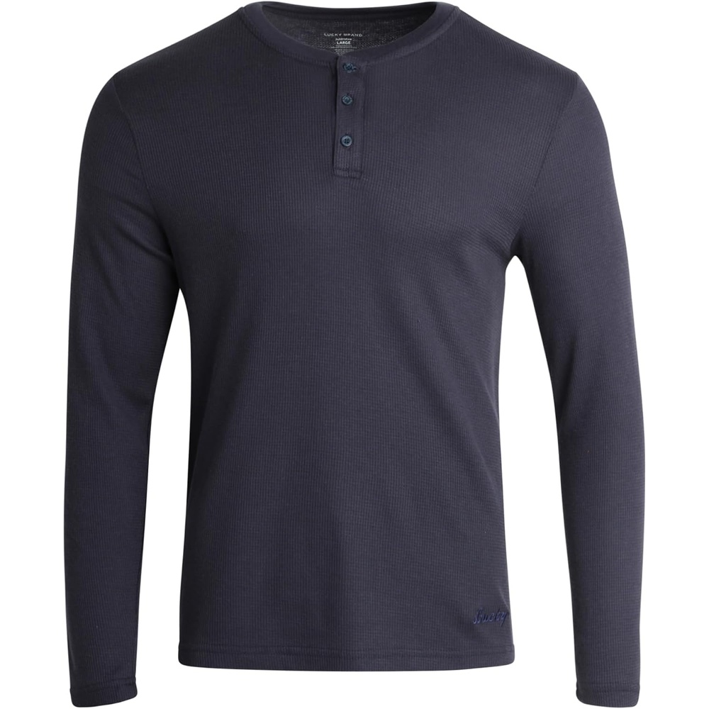 image:imageLucky Brand Mens Thermal Long Sleeve Waffle Henley Shirt Pajama SleepwearMood Indigo
