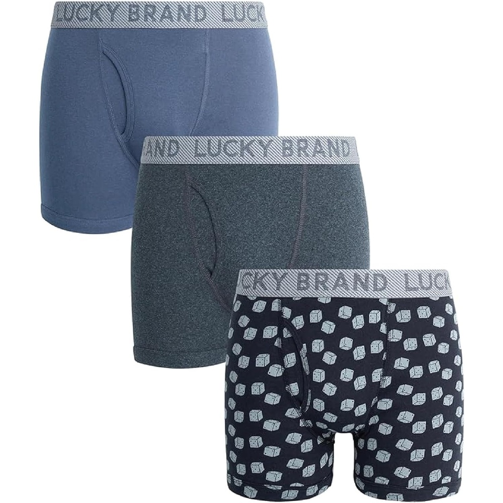image:imageLucky Brand Mens Underwear Boxer Briefs 3 Pack Soft Cotton Blend Boxers for Men with Functional Fly Pouch 6 InseamBlue HeatherPrintCharcoal