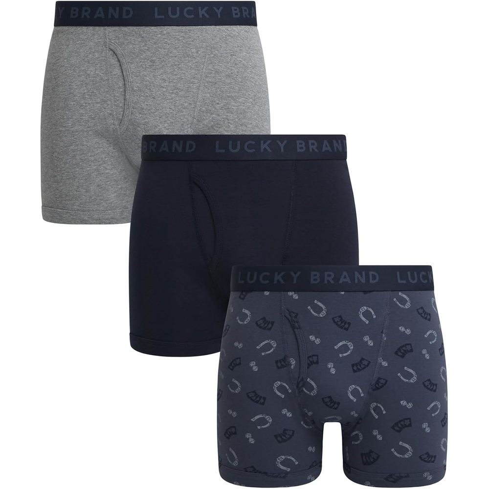 image:imageLucky Brand Mens Underwear Boxer Briefs 3 Pack Soft Cotton Blend Boxers for Men with Functional Fly Pouch 6 InseamNavyGrey