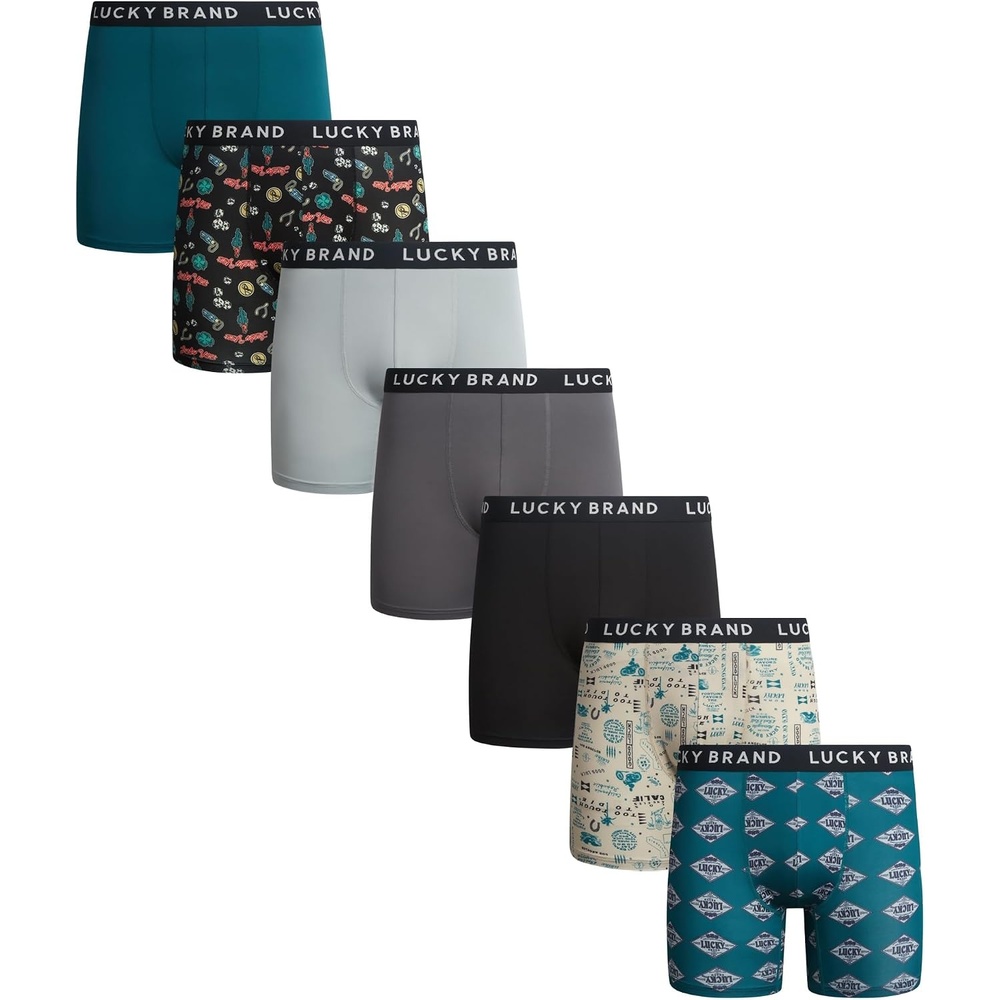 image:imageLucky Brand Mens Underwear Boxer Briefs 7 Pack Soft Stretch TagFree BoxersBlackMedium GraySteel GrayTeal BluePrints