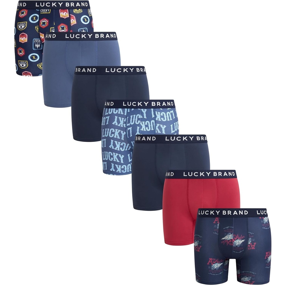 image:imageLucky Brand Mens Underwear Boxer Briefs 7 Pack Soft Stretch TagFree BoxersIndigo PrintsMood IndigoEarth RedVintage Indigo
