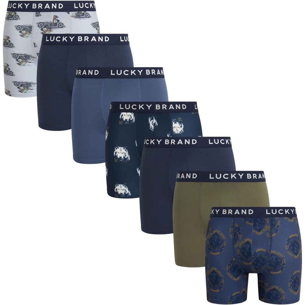 image:imageLucky Brand Mens Underwear Boxer Briefs 7 Pack Soft Stretch TagFree BoxersPrintsMood IndigoGreenMood IndigoVintage Indigo
