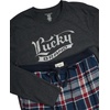 Lucky Brand Mens Pajama Set Long Sleeve Tee and Pajama Pants, 30” Inseam(Charcoal Heather/Moonlit Ocean Plaid)