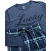 Lucky Brand Mens Pajama Set Long Sleeve Tee and Pajama Pants, 30” Inseam(Vintage Indigo/Vintage Indigo Print)