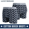 Lucky Brand Mens Underwear Boxer Briefs – 3 Pack Soft Cotton Blend Boxers for Men with Functional Fly Pouch, 6″ Inseam(Blue Heather/Print/Charcoal)