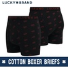 Lucky Brand Mens Underwear Boxer Briefs – 3 Pack Soft Cotton Blend Boxers for Men with Functional Fly Pouch, 6″ Inseam(Charcoal Heather Grey/Jet Black Print/Red Ochre)