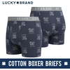 Lucky Brand Mens Underwear Boxer Briefs – 3 Pack Soft Cotton Blend Boxers for Men with Functional Fly Pouch, 6″ Inseam(Heather Grey/Vintage Indigo Print/Mood Indigo)