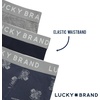 Lucky Brand Mens Underwear Boxer Briefs – 3 Pack Soft Cotton Blend Boxers for Men with Functional Fly Pouch, 6″ Inseam(Heather Grey/Vintage Indigo Print/Mood Indigo)