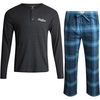 Lucky Brand Mens Pajama Set Long Sleeve Tee and Pajama Pants, 30” Inseam(Charcoal Greyvintage Indigo Plaid)