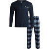 Lucky Brand Mens Pajama Set Long Sleeve Tee and Pajama Pants, 30” Inseam(Total Eclipsemood Indigo Plaid)