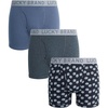 Lucky Brand Mens Underwear Boxer Briefs – 3 Pack Soft Cotton Blend Boxers for Men with Functional Fly Pouch, 6″ Inseam(Blue Heather/Print/Charcoal)