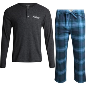 Lucky Brand Mens Pajama Set Long Sleeve Tee and Pajama Pants, 30” Inseam(Charcoal Greyvintage Indigo Plaid)