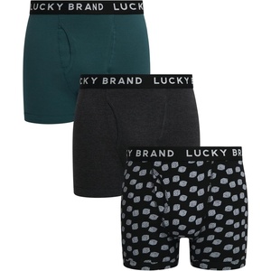 Lucky Brand Mens Underwear Boxer Briefs – 3 Pack Soft Cotton Blend Boxers for Men with Functional Fly Pouch, 6″ Inseam(Charcoal Heather Grey/Jet Black Print/Teal)
