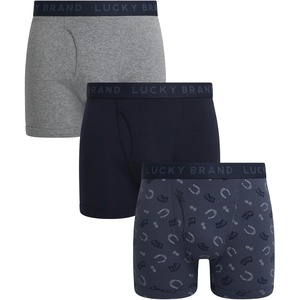 Lucky Brand Mens Underwear Boxer Briefs – 3 Pack Soft Cotton Blend Boxers for Men with Functional Fly Pouch, 6″ Inseam(Navy/Grey)